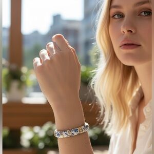 Floral Gold Accented Bangle with Rhinestones: 🤩SEE OFFER IN DESCRIPTION🤩